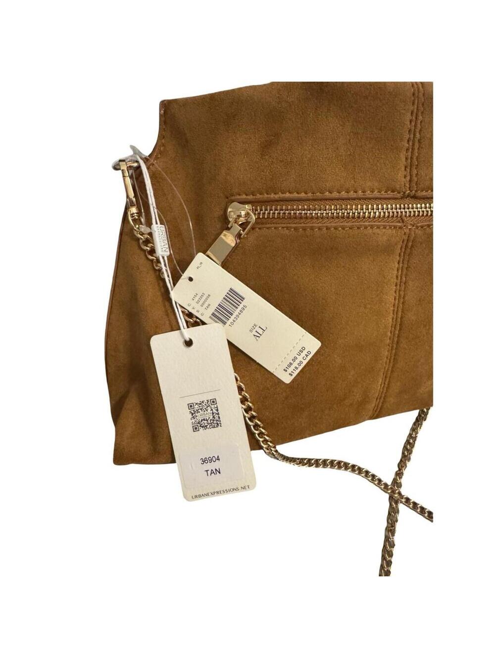 MODALUXE FAUX SUEDE CLUTCH Tan Brown Purse Anthropologie Crossbody gold chain - Picture 6 of 8
